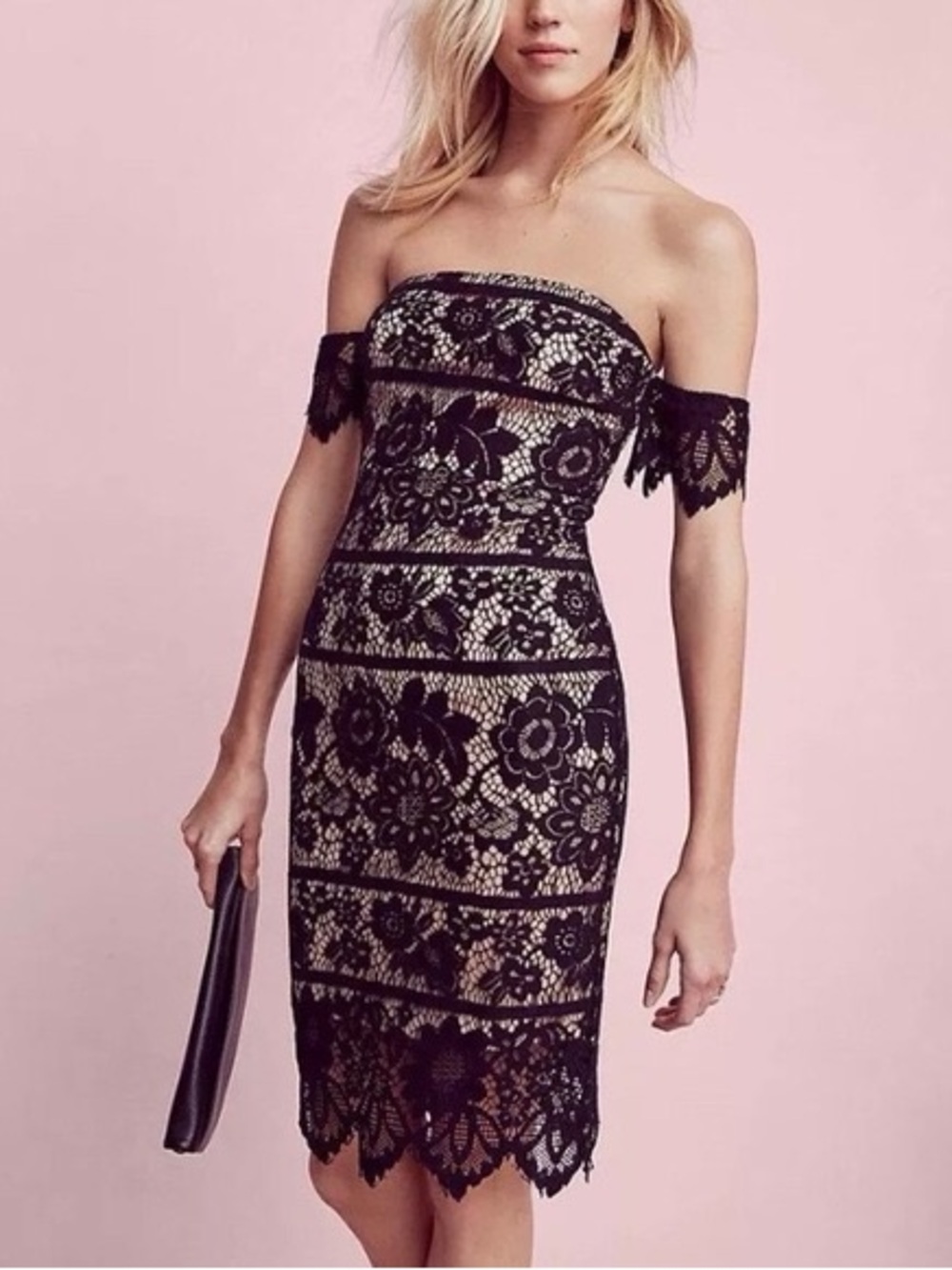 EXPRESS - Off-Shoulder Black Lace Sheath Dress. Size 4